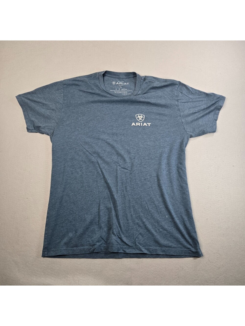 ARIAT Blue Logo Graphic Print Large T-Shirt Men's M Crew Neck Short Sleeve Bison